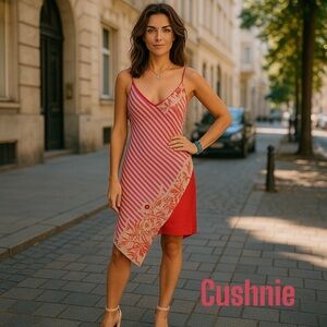 NWT Cushnie Et Ochs  Red and White Asymmetrical Silk Dress